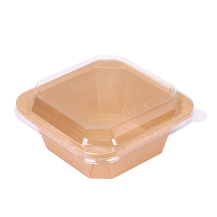 加厚正方形八角碗牛皮纸餐盒一次性打包盒轻食沙拉盒便当盒带盖子
