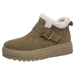 金利来女鞋2025秋冬新款加绒勃肯鞋女冬季厚底毛毛雪地靴保暖棉鞋