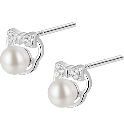 999纯银珍珠蝴蝶结耳钉女