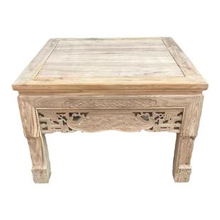 中式全实木矮脚八仙桌北方老榆木仿古餐桌农村家用饭桌四方桌白茬