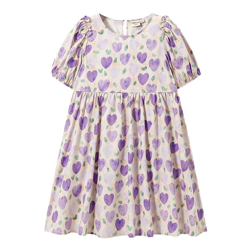 加比瑞童裝 夏季新品 女童休閑舒適束腰碎花連衣裙中大童裙子