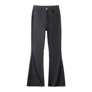 班尼路黑色微喇牛仔裤女2026春夏新款小个子高腰显瘦直筒喇叭裤N