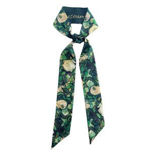 梵艺博物手作梵高白玫瑰油画加长绑包包手柄丝巾飘带领巾腰带发带