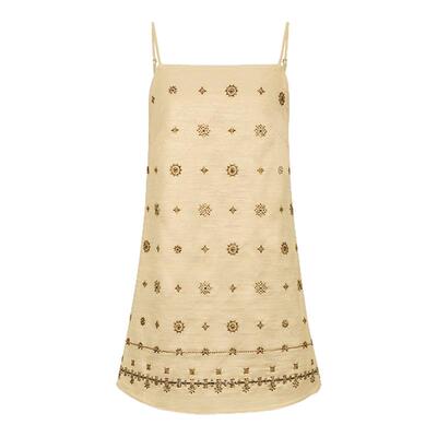 dorydory复古绣珠一字领吊带连衣裙夏日绝美小裙子海边度假连衣裙