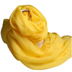 百搭鹅黄色杭州桑蚕丝围巾纯色女长款真丝丝巾纱巾春秋冬夏季披肩