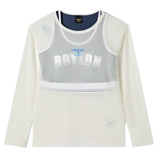 BOYLONDON潮酷夏日套装26年珠光蓝印花白色女款透气罩衫W00901