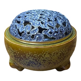 原产地汝瓷汝窑茶叶末釉三足带盖熏香炉打香篆塔锥粒香盘香炉具器