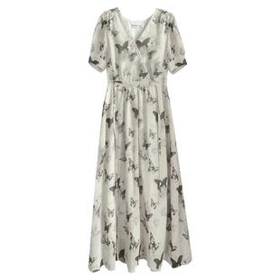 雪纺裙子2025新款今年流行爆款短袖连衣裙夏浅色长裙大码女装胖mm