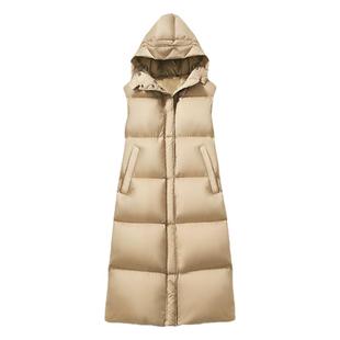 2025年新款秋冬装连帽羽绒马甲女长款无袖羽绒服马夹外套5294