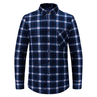 保罗冬季男士保暖衬衫中老年人加绒加厚格子保暖衬衣休闲爸爸男装