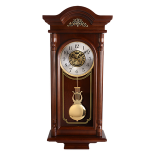 汉时欧式挂钟钟表客厅实木创意装饰音乐报时挂表复古摇摆时钟HP67
