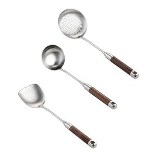 onlycook胡桃木柄316L不锈钢锅铲汤勺漏勺防烫炒菜铲子铁锅专用铲