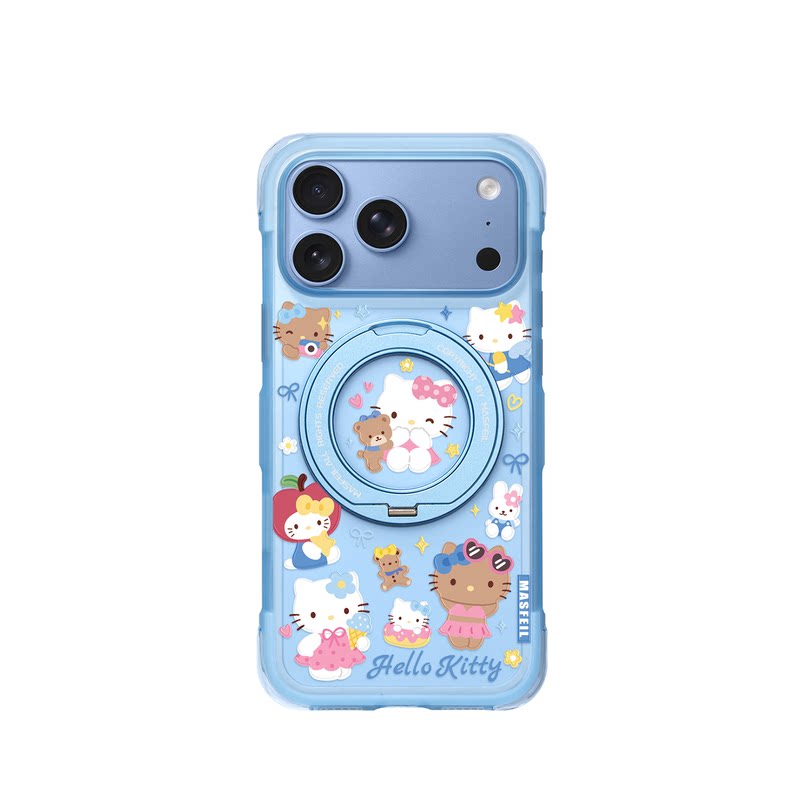 MASFEIL× 蓝系猫咪适用iPhone18Promax手机壳新款ip18磁吸带支架Go5苹果17Pro保护套支点全包高级感17pm好看
