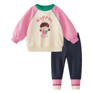 [抗菌绒]女童运动套装宝宝春秋加绒小童甜美卫衣两件套儿童春装