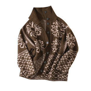 大于诗集 vtg费尔岛 15%羊毛费尔岛提花毛衣女慵懒风宽松加厚外套