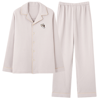 猫人优品纯棉夹层睡衣男款套装冬