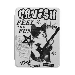 摇滚小猫可爱艺术海报插画ins风复古适用于苹果2024款iPadPro12.9/11三折保护壳air6/air5/mini7亚克力平板壳