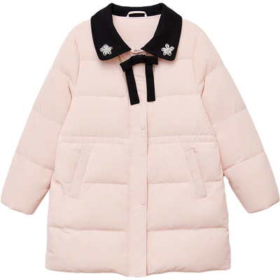 DM100大码百分百女微胖mm冬季山茶花翻领收腰长款加厚羽绒服外套