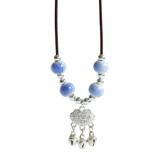 民族风景德镇陶瓷长命锁项链锁骨链女新中式简约百搭吊坠生日礼物