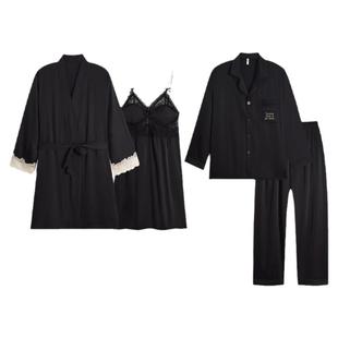 礼盒装情侣睡衣女春夏季长袖冰丝性感吊带睡裙丝绸男士套装家居服