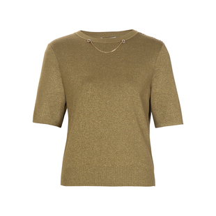 HONRN/红人修身圆领套头短袖羊毛混纺针织衫上衣女春秋HJ11OM335