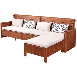 一林半舍中古风纯实木白蜡木沙发客厅组合复古风实木抽屉储物沙发