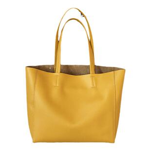 欧美时尚黄色真皮托特包女大容量头层牛皮休闲慵懒大牌单肩大包包