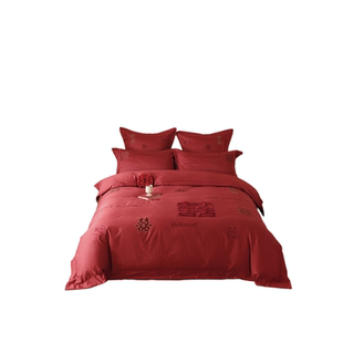 婚庆四件套红色系结婚100S纯棉浪漫囍嫁百喜被套送新人婚床上用品