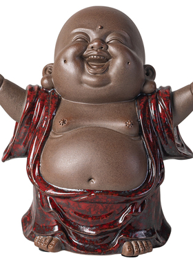 久造中式禅意茶室陶瓷弥勒佛摆件