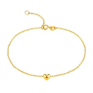 ZJUZ彩金手链au750女士素金18K金手镯心形黄金细手链玫瑰金可刻字