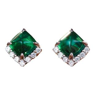 【SOOMI绿糖糖】925银培育糖塔祖母绿耳钉V字型设计简约耳环女