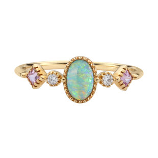 极光戒指 镀14K浅金色仿欧泊宝石彩宝轻奢小众复古开口手饰女款