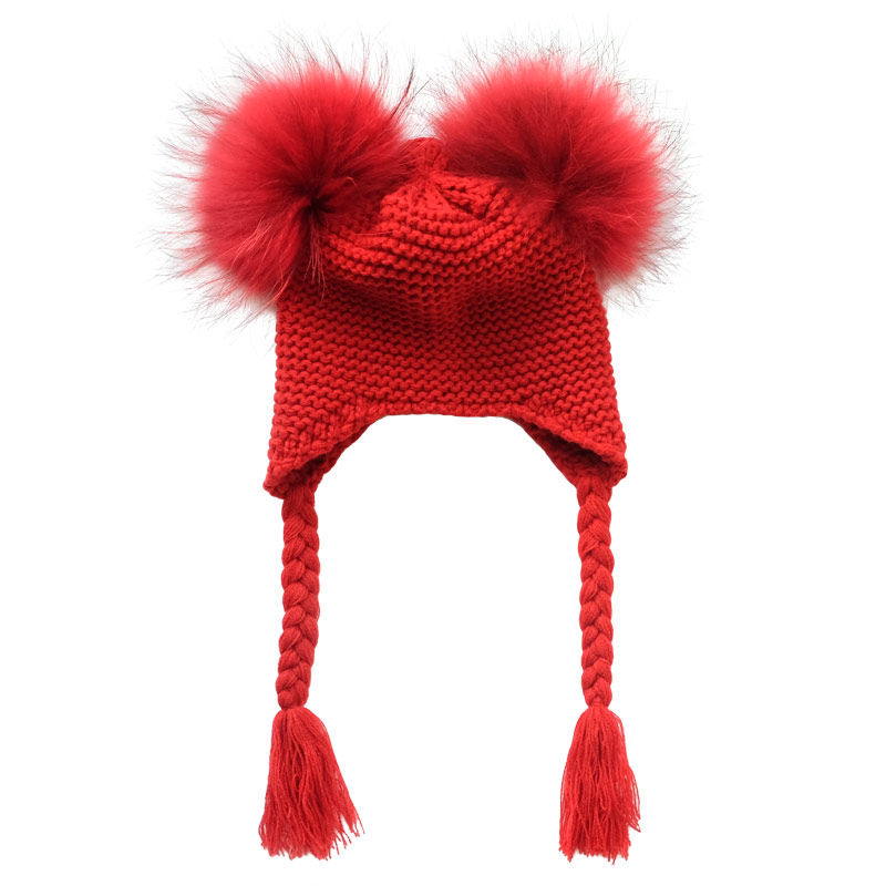 ins貉子毛球羊毛毛线护耳帽秋冬