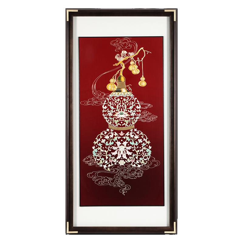 五福临门手工铜板铜雕装饰画竖版走廊玄关福禄寓意好葫芦画新中式