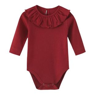 mar莫代尔棉坑条宝宝包屁衣樱桃红色家居服睡衣内搭无骨新年圣诞