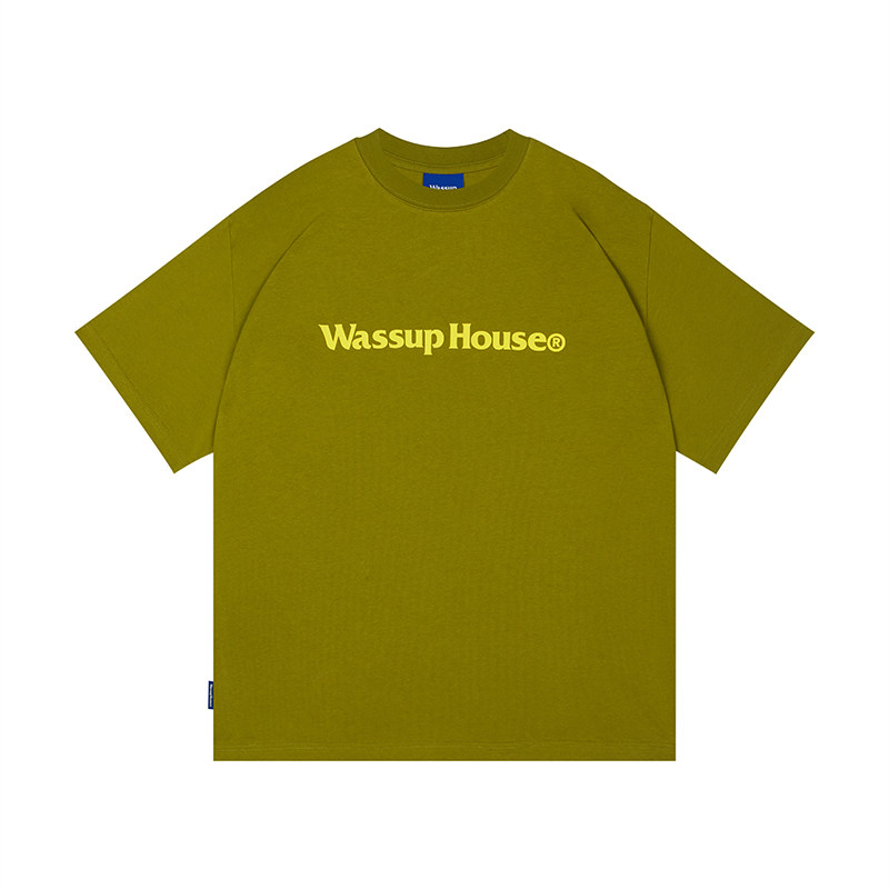 WassupHouse国潮印花男士短袖t恤夏季纯棉重磅美式宽松情侣装上衣