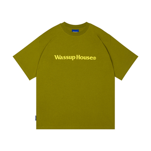 WassupHouse国潮印花男士短袖t恤夏季纯棉重磅美式宽松情侣装上衣