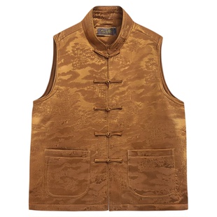 百福龙高档桑蚕丝提花中式唐装马甲秋季新款