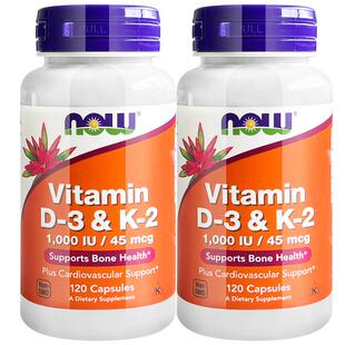 2瓶now诺奥 维生素d3k2胶囊 维生素d3成人 vd3补钙 vitamin d3