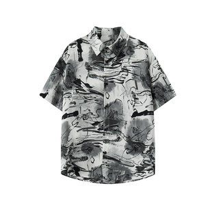 扎染冰丝短袖衬衫薄款男加肥加大码潮流胖子宽松外套夏季2026旅游
