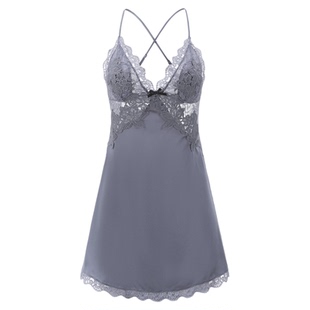今夕何夕性感睡衣女高级感蕾丝花边镂空纯欲风冰丝吊带睡裙带胸垫