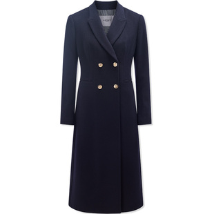 LK BENNETT深蓝色100%绵羊毛大衣冬新款经典英伦风双排扣设计外套