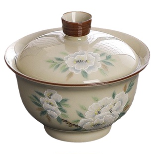 JOJO'S L. PD.紫泉涧.草木灰手绘山茶花二才盖碗110ml复古 | 环水