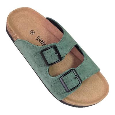 磨砂牛皮勃肯鞋皮带扣厚底凉拖女