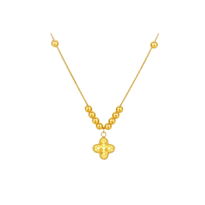 周六福黄18K金项链女四叶草链坠AU750多彩金时尚节日礼物送女友