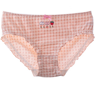 日系大码内裤女 中腰纯棉三角甜美少女胖MM200斤泡泡格子加大包臀