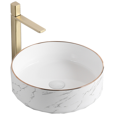 新款金边白石纹高温陶瓷台上盆