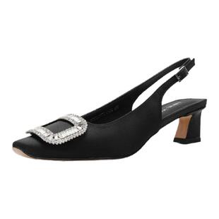 奥莱Nine West/玖熙法式后空单鞋扣包头凉鞋女粗跟气质女鞋