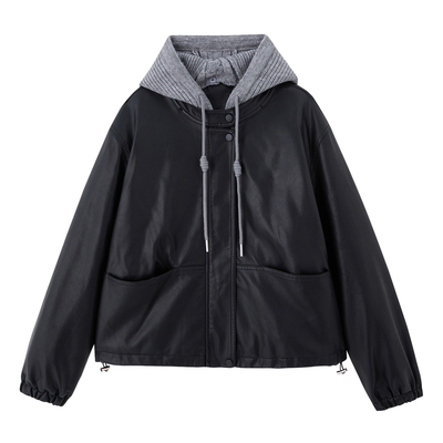 可拆卸连帽加绒加厚皮衣棉衣外套