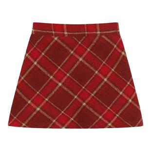 女童法式红丝绒半身裙秋冬款洋气儿童圣诞节拜年红女孩荷叶百褶裙